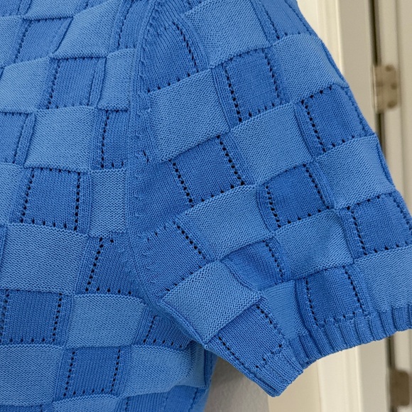 Solid and Striped French Blue Basketweave Knit Two-Piece Set - Picture 3 of 7